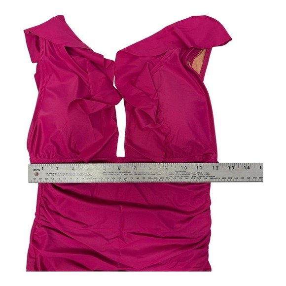 NWT J Crew Radiant Fuchsia Ruffle Ruching One Piece Swimsuit Size 8 - Picture 6 of 9